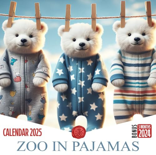 Zoo in Pajamas Calendar 2025: 15 Months From Oct 2024 to December 2025 for Organizing & Planning Giftable Perfect Gift for Birthday, All Holiday