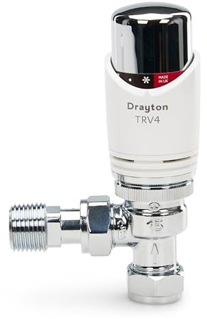Drayton TRV4 Classic Angled Thermostatic Radiator Valve TRV 07 05 150 White Chrome 15mm x 1/2 Radiator Thermostat Valve
