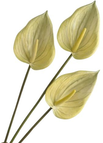 Lot de 3 fleurs de lys artificielles en anthurium pour décoration d'intérieur, table à manger, centre de table, bal de fin d'année, décoration de fête (jaune)