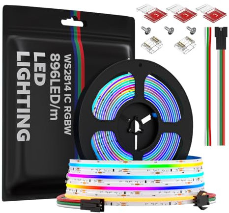 WS2814 RGBW IC FCOB COB LED Streifen 5M 896 LEDs/m Hohe Dichte Licht Strip DC24V 12mm RGB+WW(Warmweiß) Dimmbar Traumfarbe Lichtleiste IP30 Nicht-Wasserdicht für Inneneinrichtung DIY Projekte