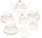 fanquare Rosa Blumen und Reben Teeservice am Nachmittag, 21 Stück Britisches Porzellan Teekannen-Set, Vintage Hochzeit Party Kaffee Set, Erwachsene Teeservice für 6 Personen