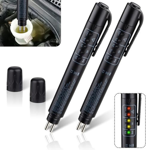 ecocstm 2 PCS Brake Fluid Tester, Brake Fluid Moisture Tester, Brake Fluid Liquid Tester Pen with 5 LED Indicators, Auto Brake Diagnostic Checker Tool for DOT3 DOT4 DOT5.1 Brake Fluid
