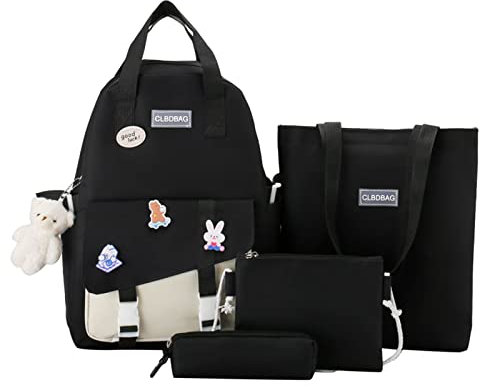 Laptop Bag 16 Inch Back To School Backpacks Female Students Fashion Outdoor Leisure School Bag Backpack Handbag And Pens Bag And Purse Four Set Anti Backpack Laptop Bags (Black, One Size)
