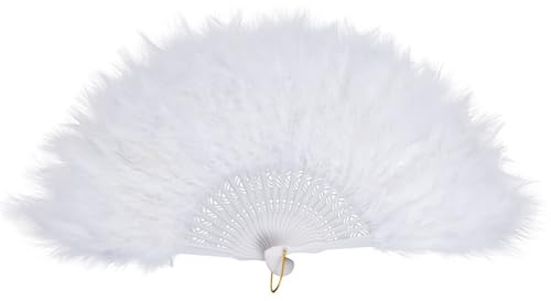Axvxby Vintage 1920s Federfächer - 25 weiße Federschäfte - Eleganter Handfächer für Maskerade, Mardi Gras, Burlesque und Showgirl Kostüme (Weiß)