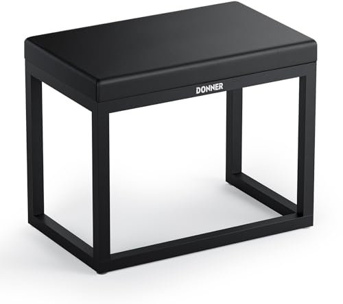 Donner Klavierbank, Home-Style Korrosionsbeständiger Keyboard-Hocker, Modernes minimalistisches Design Metall-Klavierstuhl mit Dicker Polsterung, Schwarzer Klavierstuhl mit Kissen, DKB-200