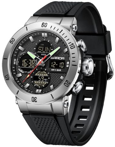 Yuxier Military Watches for Men Waterproof Tactical Watches Men Army Digital Sports Triple Time|Multi Alarm|Automatic Calendar|Led Back Ligh (Black Silver)