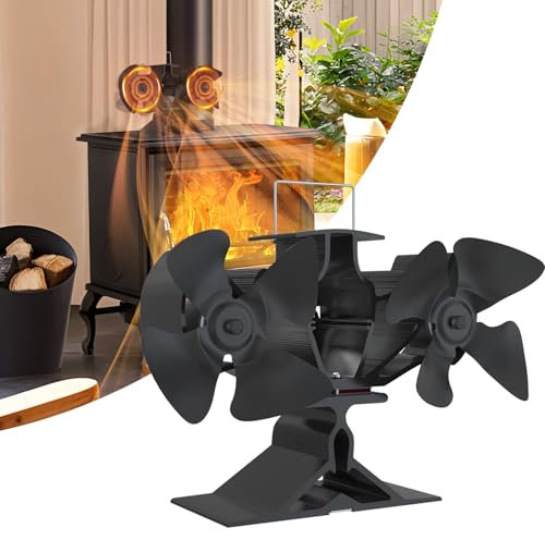 Froadp Ofenventilator Kaminventilator Ohne Strom,Kaminofen Ventilator mit 2 Motoren und 8 Blätter,Kaminlüfter für Holz/Brennholz/Feuerstelle/Ofen/Kamin