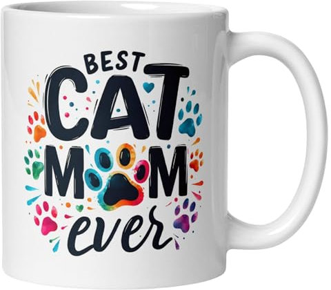 Katzen Tasse Best Cat Mom Ever | Bunte Pfoten Becher für Katzenliebhaberinnen | Geschenkidee für Katzenmama | Lustiger Kaffeebecher für Zuhause Büro Frühstück | Katzenliebhaber Cat Lady
