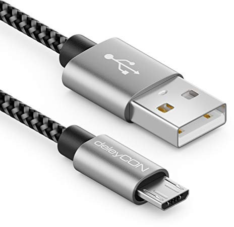 deleyCON 3,0m Nylon Câble Micro USB Chargeur et Câble de Données Connecteur Métallique Charger & Synchroniser Téléphone Portable Smartphone Tablet