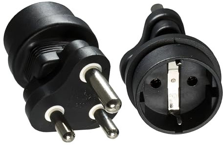 DINIC Reisestecker, Stromadapter für Südafrika und Indien auf Schutzkontakt-Buchse, Netzadapter 3-polig (1 Stück, schwarz)