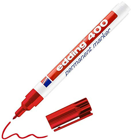 edding 400 Permanentmarker - rot - 1 Stift - feine Rundspitze 1 mm - wasserfest, schnell-trocknend - wischfest - für Karton, Kunststoff, Holz, Metall, Glas