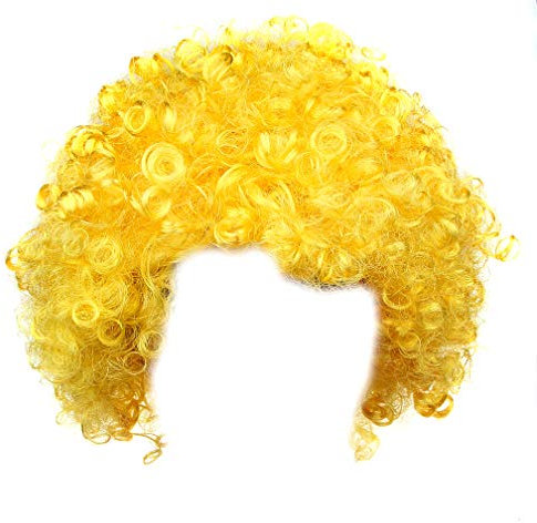 BundleMall Curly Afro Wigs Fancy Dress Funky Wig Disco Clown for Men and Women Soccer Football Fans Costumes Accessory (yellow)