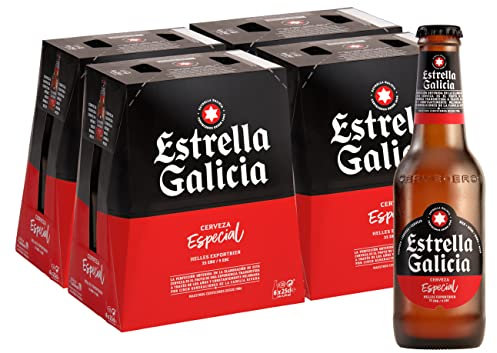 Estrella Galicia Especial - Cerveza Lager Especial, Pack de 24 Botellas x 25 cl, Sabor Ligero y Amargo, Aroma a Lúpulo, 5,5% Volumen de Alcohol
