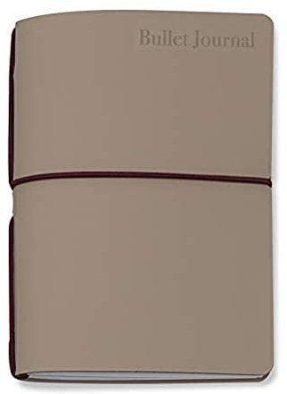 VELOFLEX N101536 - Bullet Journal, Notizbuch, 10 x 15 cm, regeneriertes Leder, beige, Gummizug, mit 2 Heftchen: blanko Punktraster & Kalendereinlage