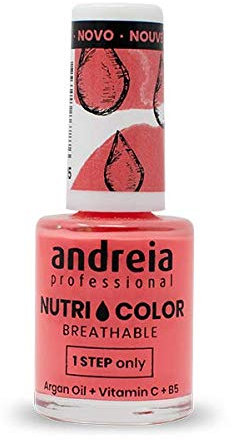 Andreia Professional NutriColor Atmungsaktiver Nagellack - Veganer und Tierversuchsfreier - Nagelkunst Nagellack mit langanhaltendem Glanz-Finish - Farbe NC15 Orange - 10.5ml