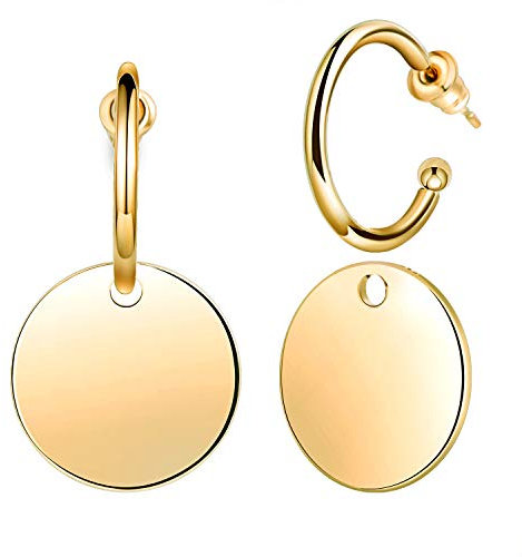 Feilok Damen Edelstahl Ohrringe Mode Ohrringe Kreis Metall Disc Cutout Ohrstecker mit Anhänger Geometrische Runde Ohrschmuck Gold