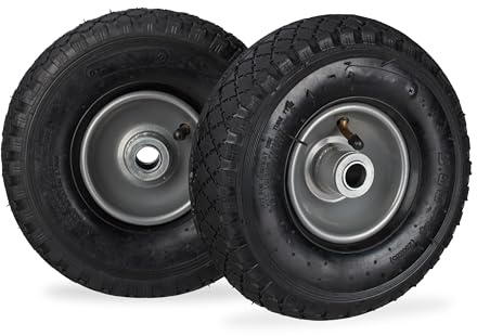 Set of 8 Relaxdays Hand Truck Wheels 3.00-4, Pneumatic, Up to 100 kg, 260 x 85 mm, Steel Rim Tyres, Black/Grey
