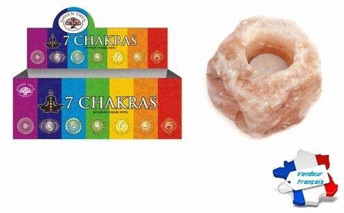 WLM Portacandele in sale rosa dell'Himalaya + incenso 7 Chakra