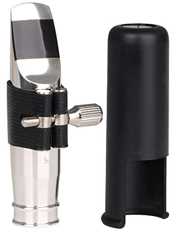 Yibuy Jazz Style B Mundstück für Altsaxophon, silberfarben, 9# PU-Lederkappe