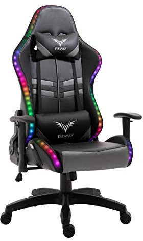 Cherry Tree Furniture VIRIBUS X1 Office Gaming Chair with 12-Colour LED Light (Grey & Black)