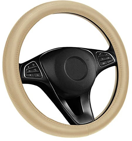 ELZO Lenkradbezug, Lenkradbezug Leder, 37-38cm / 15'' Lenkradhülle, Anti Rutsch & Heavy Duty Lenkradschutz Auto, Universal, Beige