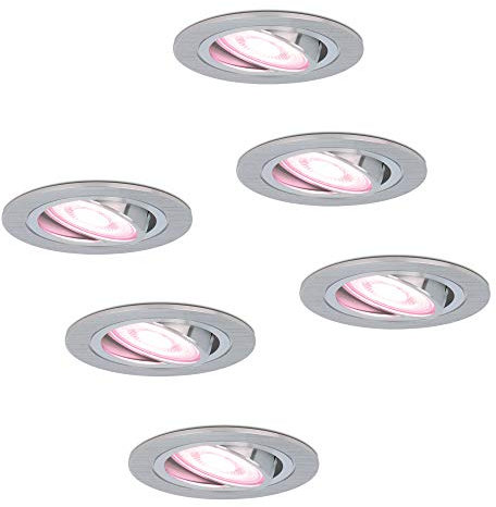 HOFTRONIC Chandler - 6er Smart Home Einbaustrahler - Edelstahl - WLAN + Bluetooth - RGBWW 16,5 Millionen Farben - Deckeneinbaustrahler für Alexa, Google Home & Siri - Schwenkbar