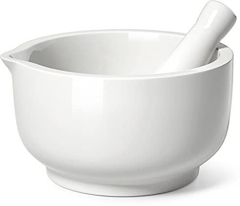 HOMBENE Porzellan Mörser und Stößel Set, 11,4 cm für Guacamole Gewürzsalate, nicht porös, spülmaschinenfest, Molcajete Mahlwerk, Kräutertabletten-Zerkleinerer Schüssel, weiß