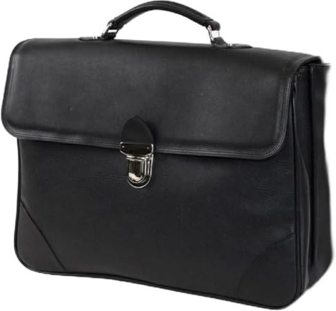 Casa Padrino File Valigetta in Vera Pelle di Lusso Nero/Argento 42 x 16 x A. 29 cm - Borsa per Laptop da Uomo in Pelle di Alta qualità - Accessori da Uomo di Lusso