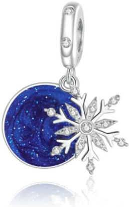 Christmas Charm Beads Original 925 Sterling Silver Love Family Bead Charms for Pandora Bracelets Women's Jewellery (Snowflake Pendant Blue)
