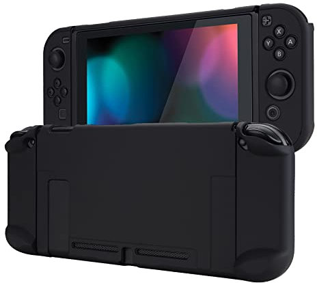 eXtremeRate Schutzhülle Kompatibel mit Nintendo Switch Joy Con Konsole, Case Schutzhülle Zubehör trennbare andockbare Hülle für Nintendo Switch(Schwarz)