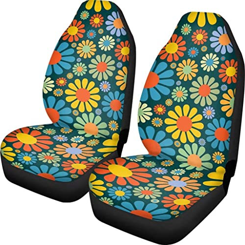 Coloranimal Autositzbezug, abstrakte Hippie-Blume, buntes Blumenmuster, Auto-Vordersitzkissen, elastisch, schmutzabweisend, Autositzbezüge, passend für Autos