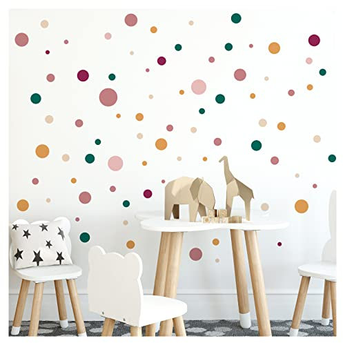Little Deco 120 Punkte Set Wandsticker Kinderzimmer Kreise Pastell Altrosa grün Wandtattoo Wandaufkleber Dots bunt Babyzimmer Wanddeko DL896-2