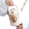 GYPEX Kawaii Water Bottle, Cute Kawaii Bear Water Bottle with Straw and Shoulder Strap, Cute Water Bottles Aesthetic, Kawaii Water Bottle with Strap and Straw, Leak Proof Easy Clean, Brown, 700ml