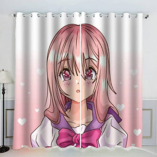 SAMUTO 2 Stück Gardinen Anime Comic-Mädchen Rosa Vorhänge Verdunkelung Vorhang Blickdicht mit Ösen Wohnzimmer Gardinen Kinderzimmer Schlafzimmer Gardinen Kurz 234 x 137 BxH