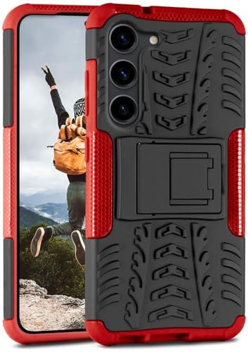 ONEFLOW Tank Case für Samsung Galaxy S23 Plus Hülle Outdoor, stabile Panzerhülle mit Kamera und Display Schutz, sichere Handyhülle, TPU Handy Schutzhülle mit Ständer, Rot Schwarz