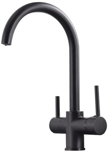 3 Wege Wasserhahn Küche, KEOKBON 3 in 1 Hochdruckarmatur für Wasserfilter, Trinkwasserhahn, Messing Schwarz
