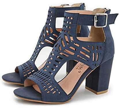 Sandali da donna con tacco a blocco, con tacco alto, estivi, peep toe gladiatore, stivali alla caviglia da donna, Marina Militare, 39.5 EU