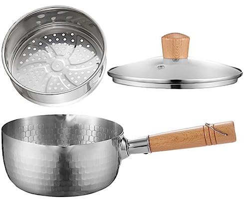 Kichvoe 1 Set Milk pan Induction Turkey Glass Single Handle Double Boiler Milk Snow pan Leaf Shape Steamer Coffee Small Saucepan 430 Stainless Steel Enamel Pot