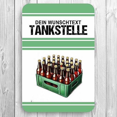 homeyourself - Holzschild Deko Schild personalisiert mit Druck/Wunschtext - Tankstelle Bier - individualisiert 20 x 30 cm