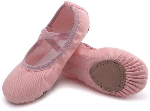Uniuni Ballettschuhe Mädchen Ballettschläppchen Kinder Leinen Tanzschuhe Ballett Schläppchen Geteilte Ledersohle Rosa 22