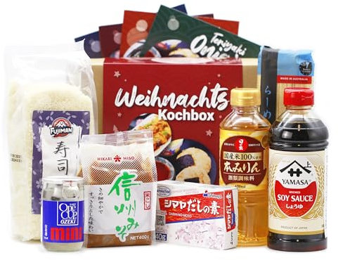Weihnachts Geschenkbox Japan – 8-tlg. Starter Kochbox + 5 Rezeptideen für die kalte Jahreszeit | einfach japanisch kochen | Gourmet Geschenkidee gefüllt mit Feinkost aus Japan
