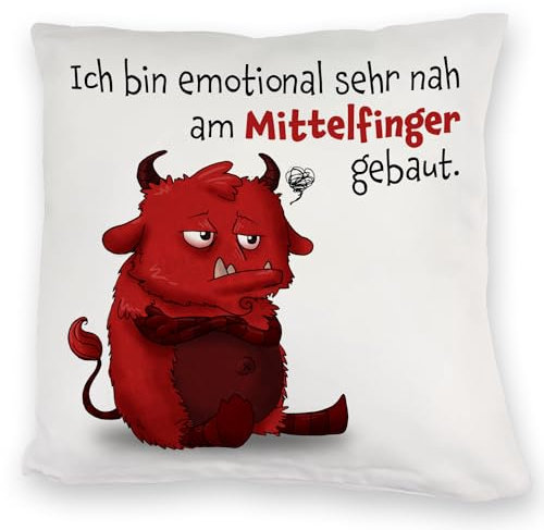 speecheese Freches Monster in rot Kuschelkissen mit lustigem Spruch EIN lustiges DekoKuschelkissen für die Couch dunkelrotes frechem Sofa KuschelKuschelkissen Motiv Du Ungeheuer niedlich