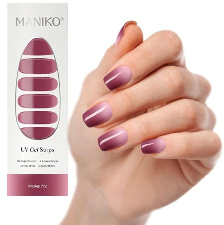 Maniko UV Gel Strips Smokey Pink Rosa – 20 UV Nagelsticker, 2 Anwendungen | UV Nagellack zum Kleben, selbstklebende Nagelfolie für natürliche Nägel, vegan & langanhaltend – Geschenk zu Geburtstag