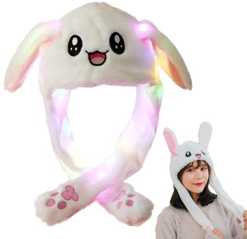 Mecctuck Mütze mit Beweglichen Ohren, Mütze mit LED Licht, Led Mütze, Lustige Mützen, Mütze mit Ohren, Partyhut Plüsch, Mütze mit Wackelohren, Lustige Hüte für Winter Weihnachts Geburtstage Party (D)