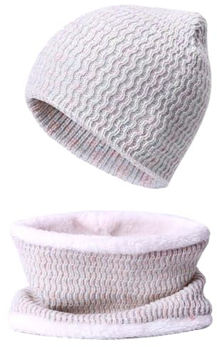 Winter Mütze Schal Set für Damen Herren Thermo Beanie Loop Schal mit Fleecefutter Gestrickt Wintermütze Schlauchschal Kombiset Warme Halswärmer Strickmütze Wintersets Geschenk (Weiß, OneSize)