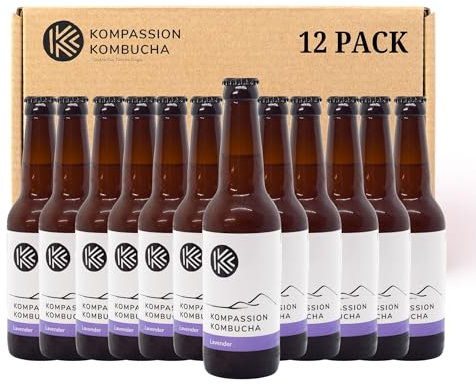 Kompassion Kombucha Soft Drink Tea Lavender Flavour- Gluten Free, Vegan, Low-Calorie Beverage- 330ml (12 Pack)