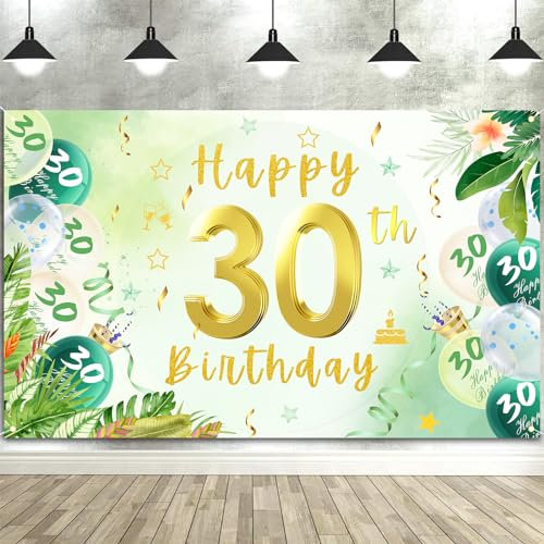 Deko 30. Geburtstag Banner - Grün Gold Extra Große Stoff Hintergrund für Mann Frau - Geburtstagsdeko 30 Jahre - Party Dekoration 185×110cm