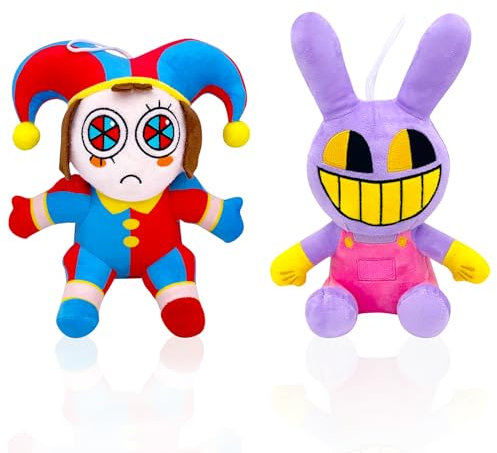 Jiuwtence The Amazing Digital Circus Plush Toys, 2 Stücke Plüsch-Zirkuszahlen-Plüsch, Zirkusclown-Plüschspielzeug für Kinder Erwachsene Jungen Mädchen(Pomni+Jax)