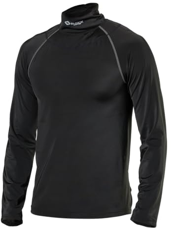 Shock Doctor Compression Shirt with Neckguard for Hockey. Long Sleeves with Integrated Neck Guard. for Adult Men Black/Grey