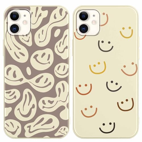 Yoedge 2 Pack Black Phone Case Compatible with iPhone 11 6.1, Ultrathin Soft Silicone TPU with Aesthetics Pattern, Shockproof Bumper Protector Matte Cover for iPhone 11, smile
